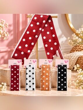 6 ASSORTED  Polka Dot Scarf Set - Red, White, Tan, Black